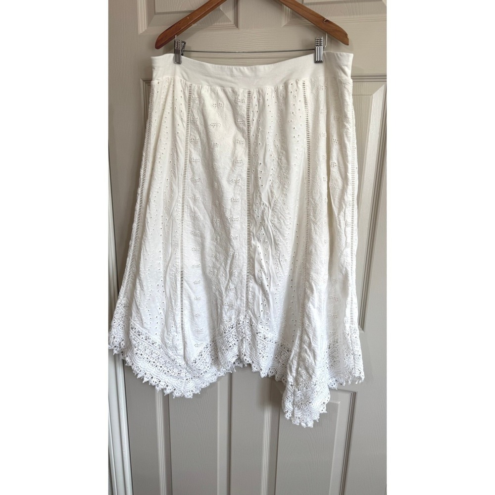Chico's Skirt 3 White Eyelet Lace Handkerchief Boho Midi Whimsy Coastal Peasant